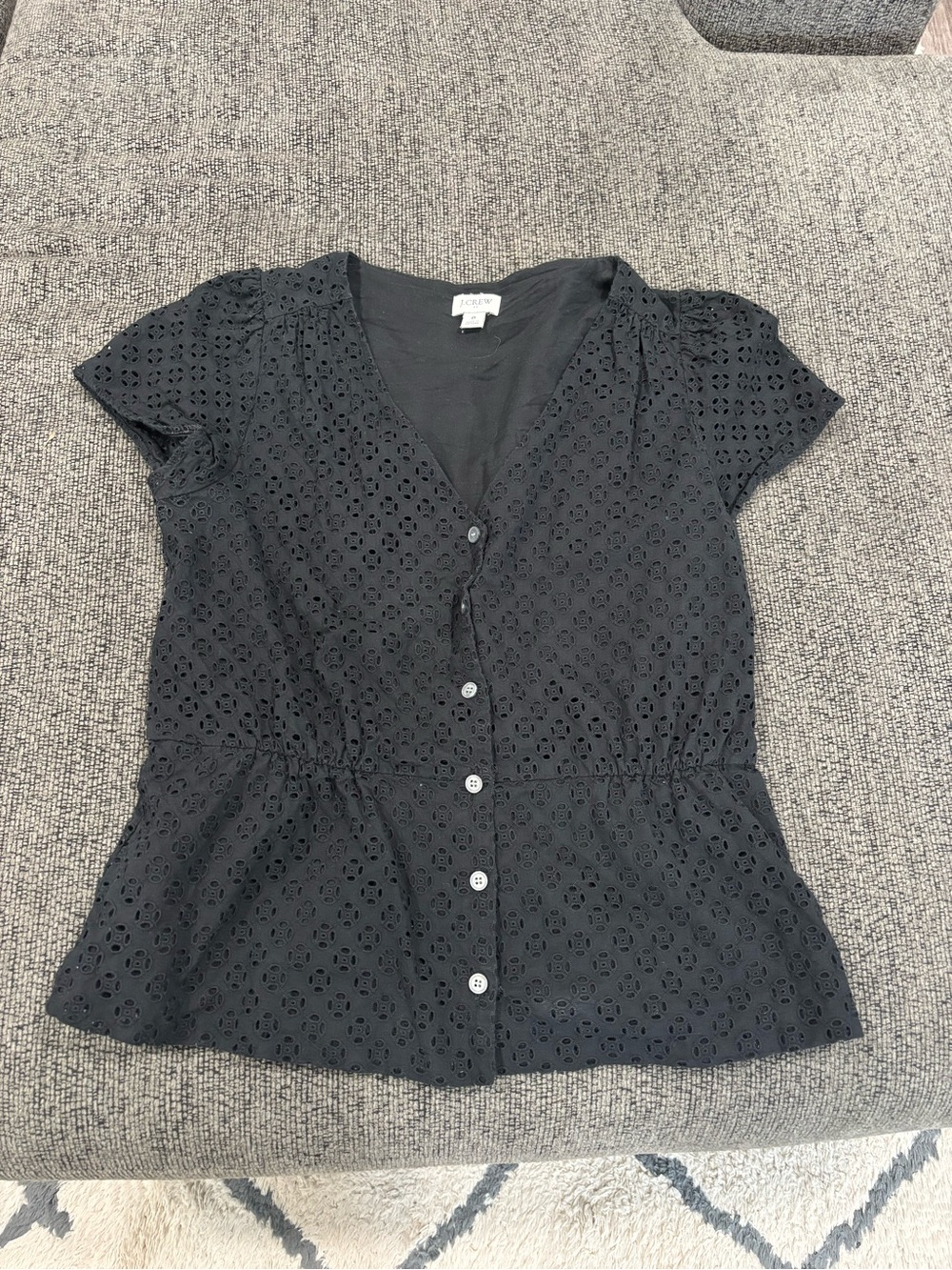 Black Eyelet Button-Front Peplum Blouse
